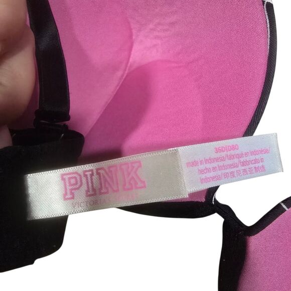 Black Bra with White Script by PINK Victoria's Secret - Picture 5 of 6